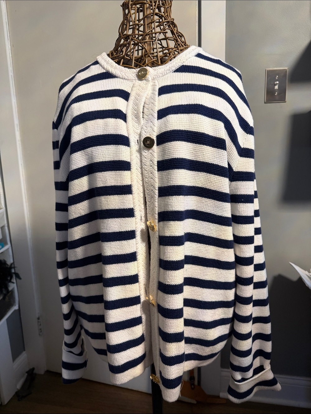 J. Crew Navy and White Striped Button-Front Cardigan